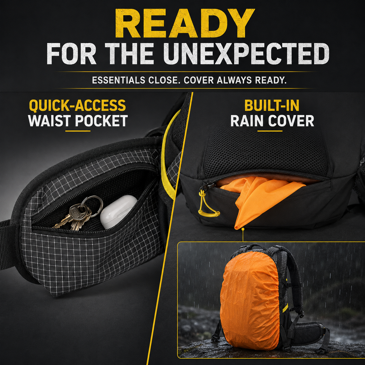 AL SAADOUNI 35L Hiking Backpack with Laptop Compartment & Rain Cover