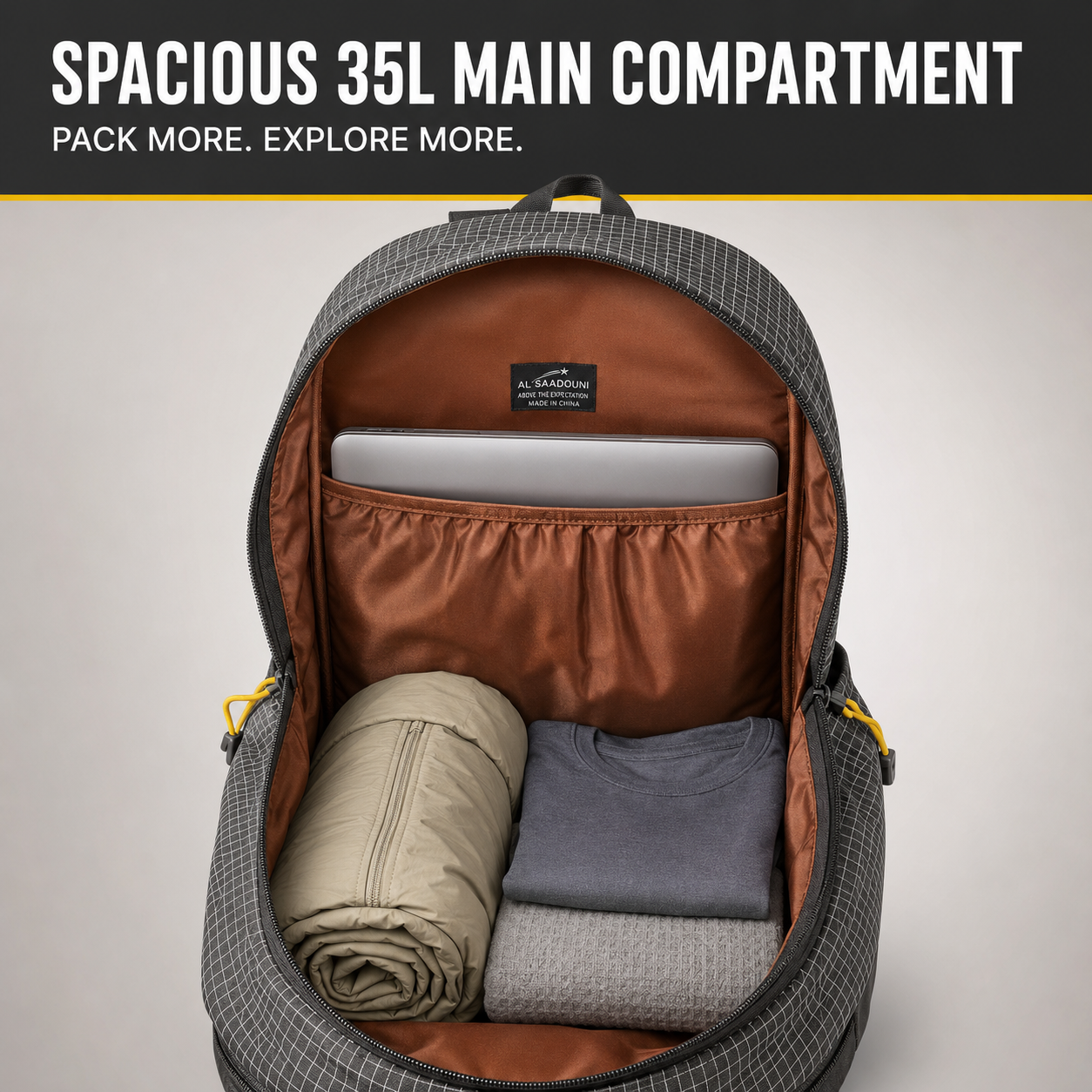 AL SAADOUNI 35L Hiking Backpack with Laptop Compartment & Rain Cover