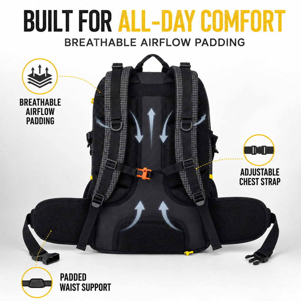 AL SAADOUNI 35L Hiking Backpack with Laptop Compartment & Rain Cover
