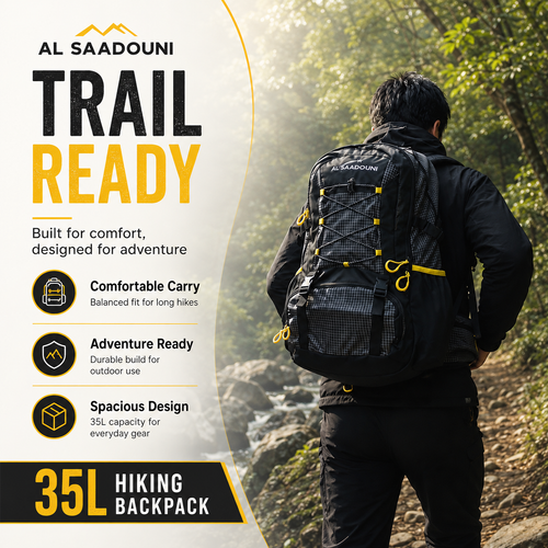 35L Hiking Backpack for Men & Women – Waterproof Travel Backpack with Laptop Compartment, Rain Cover, Lightweight Daypack | AL SAADOUNI