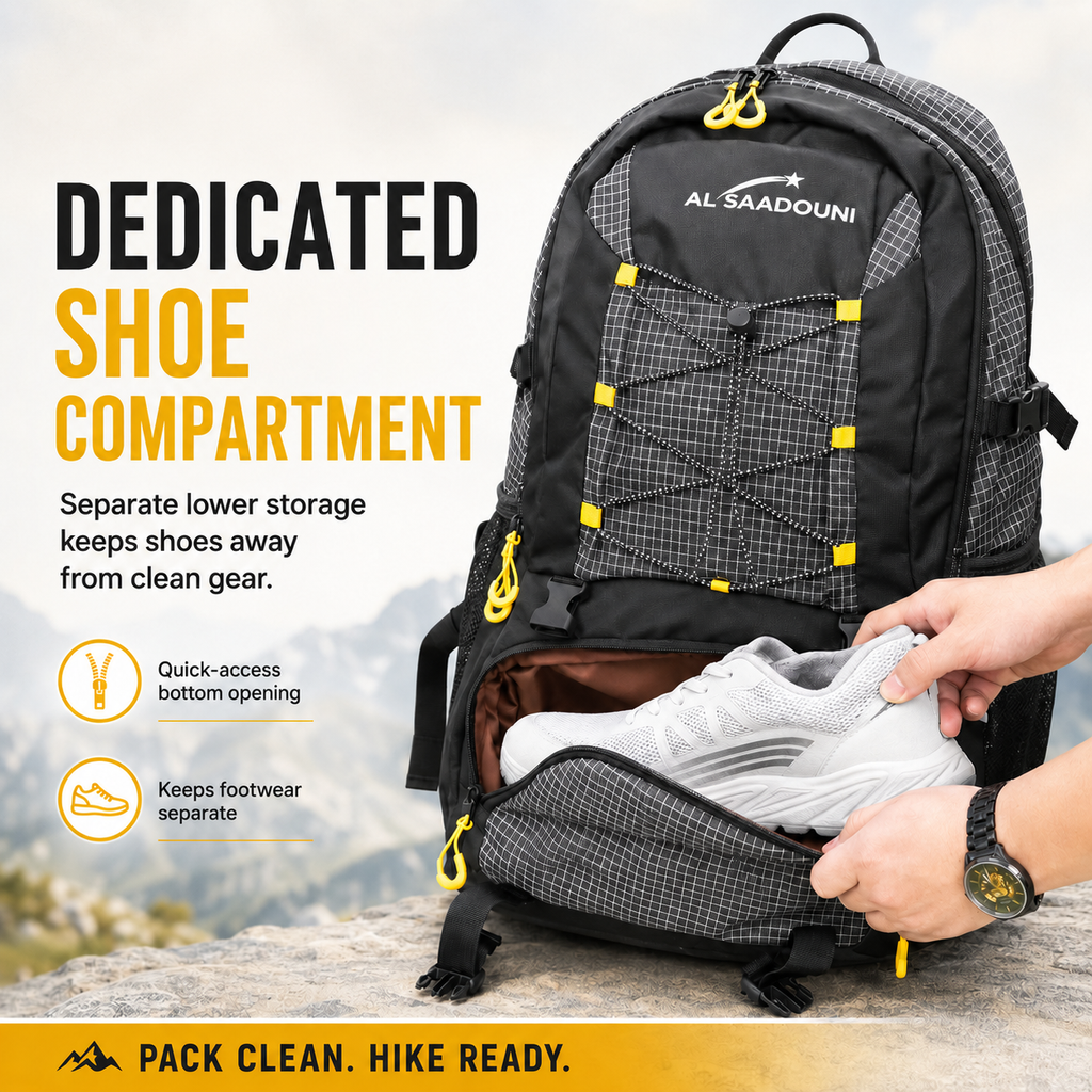 35L Hiking Backpack for Men & Women – Waterproof Travel Backpack with Laptop Compartment, Rain Cover, Lightweight Daypack | AL SAADOUNI