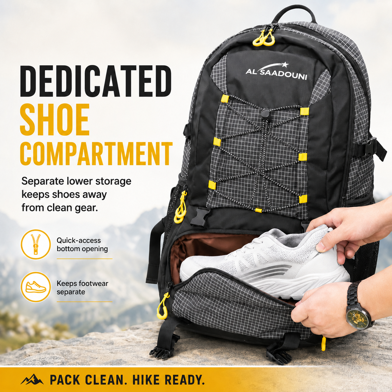 35L Hiking Backpack for Men & Women – Waterproof Travel Backpack with Laptop Compartment, Rain Cover, Lightweight Daypack | AL SAADOUNI