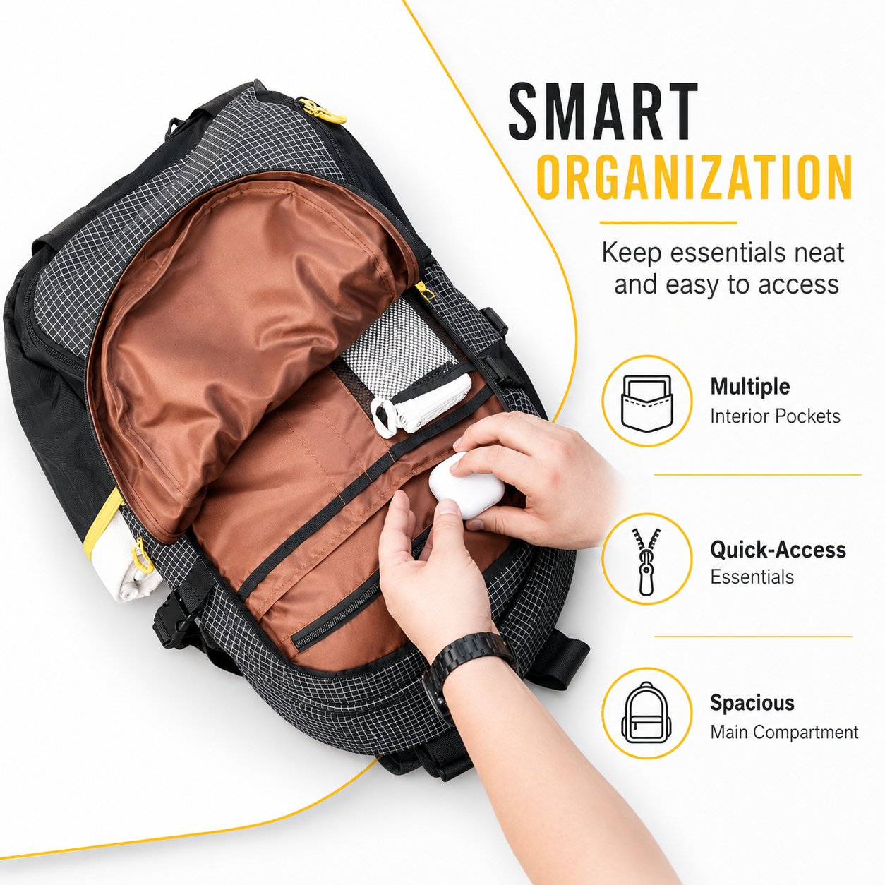 35L Hiking Backpack for Men & Women – Waterproof Travel Backpack with Laptop Compartment, Rain Cover, Lightweight Daypack | AL SAADOUNI