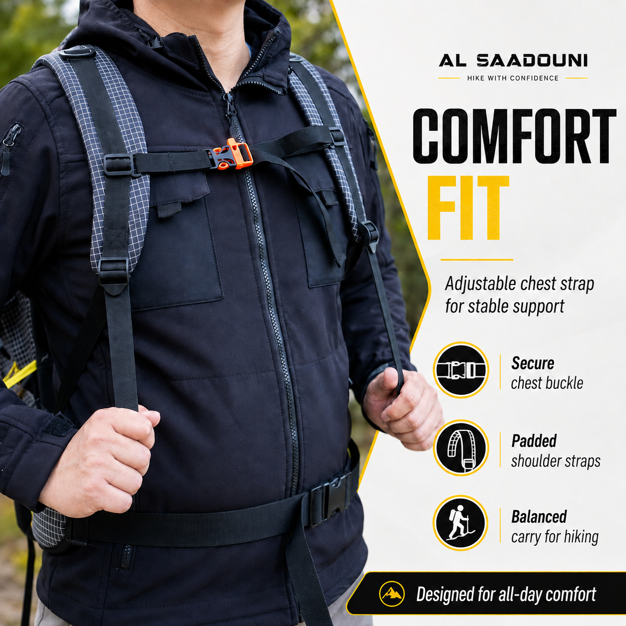35L Hiking Backpack for Men & Women – Waterproof Travel Backpack with Laptop Compartment, Rain Cover, Lightweight Daypack | AL SAADOUNI