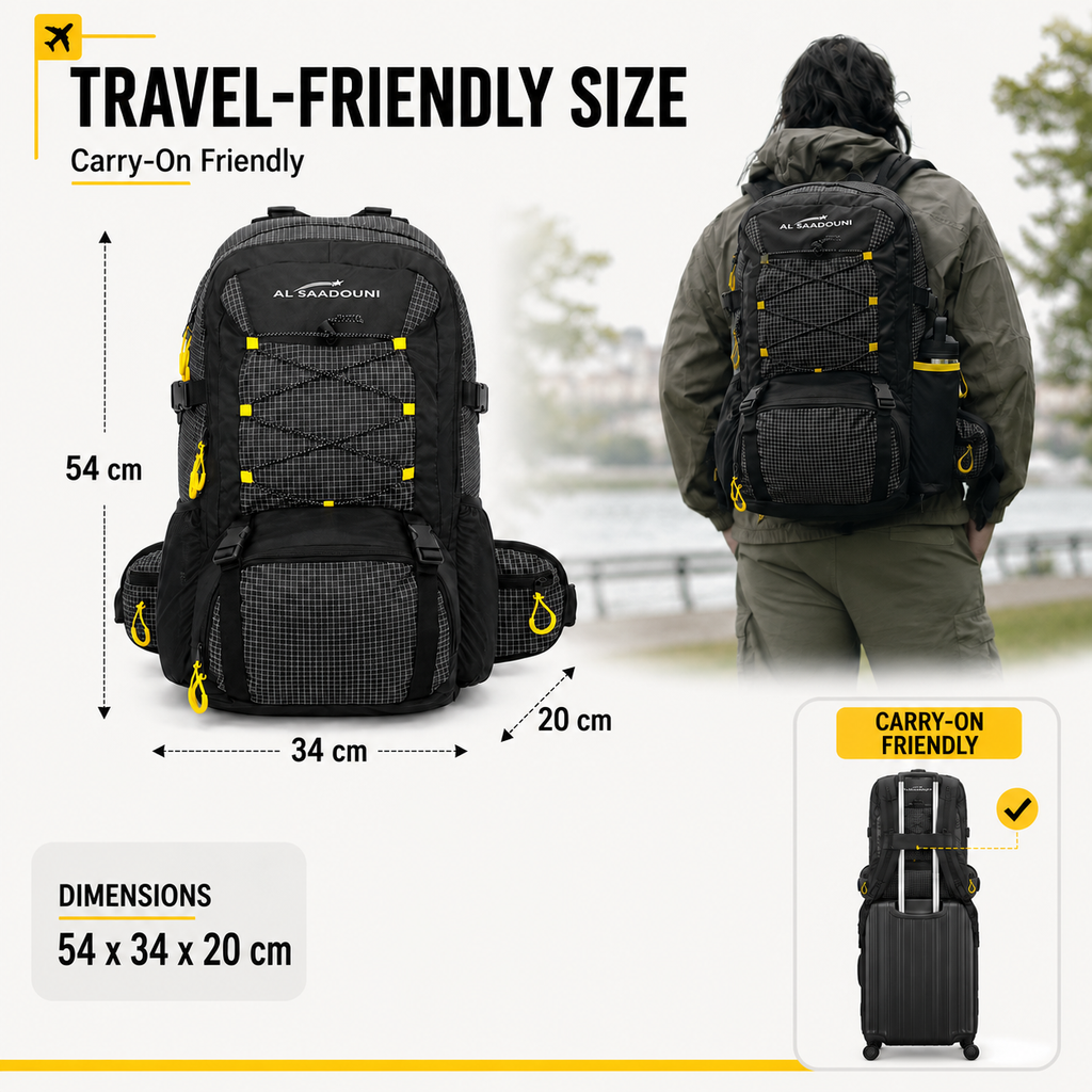AL SAADOUNI 35L Hiking Backpack – Water-Resistant Travel Backpack with Laptop Compartment & Rain Cover