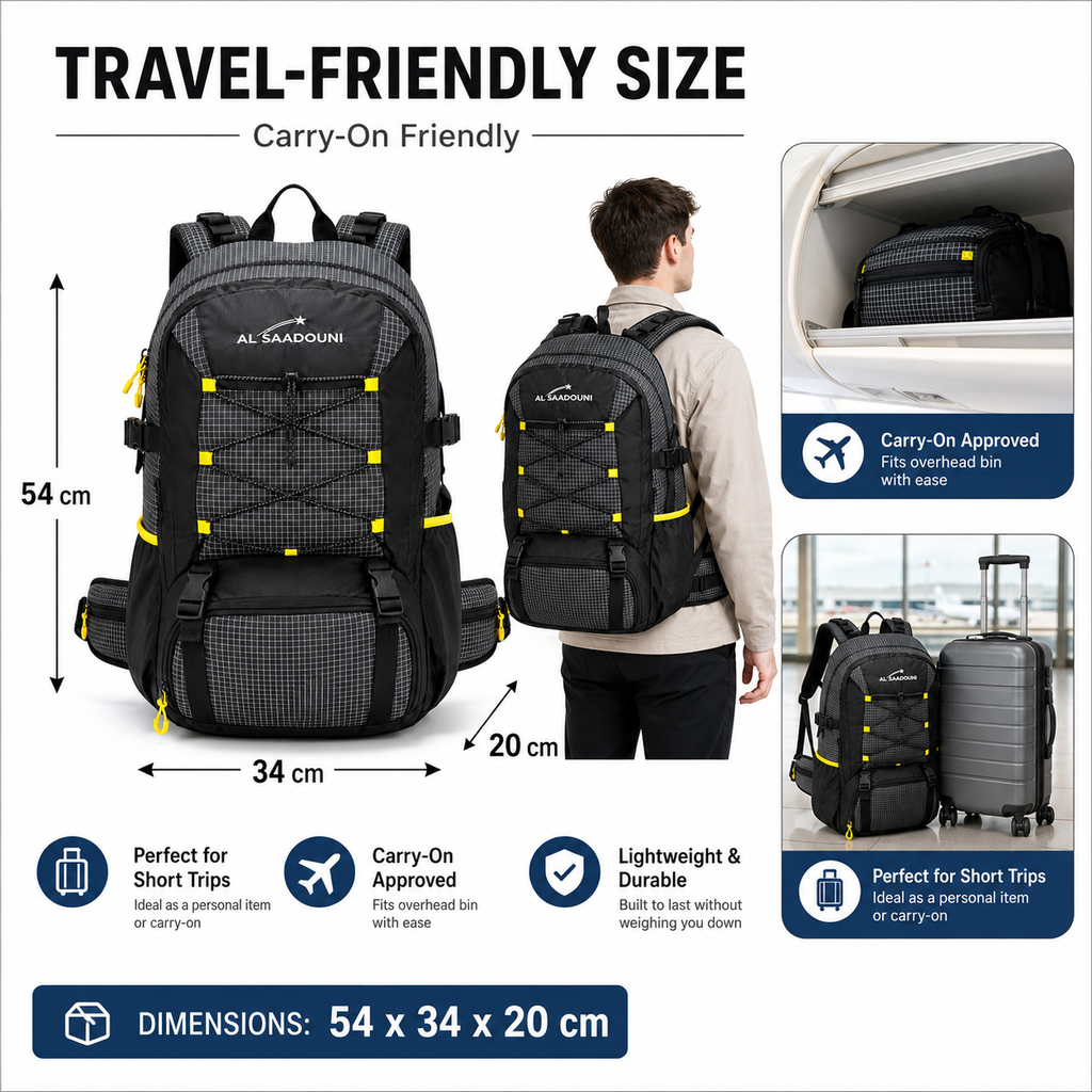 AL SAADOUNI 35L Hiking Backpack – Water-Resistant Travel Backpack with Laptop Compartment & Rain Cover